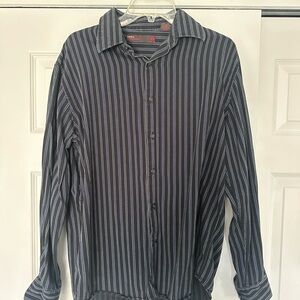 Men's Medium Black Striped Shirt Long-Sleeve Button-Down
